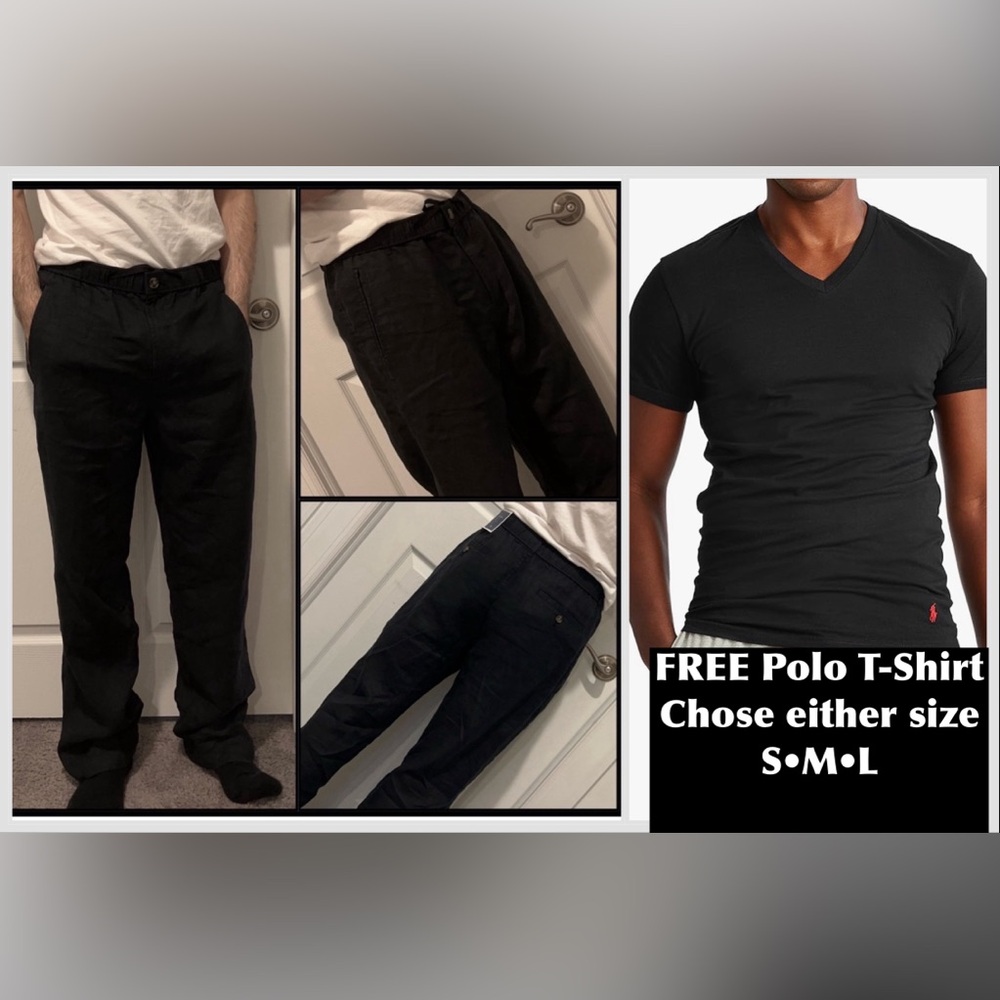 Club Room Deluxe Men’s Black Linen Pants Size Small 30-34 inches elastic waist